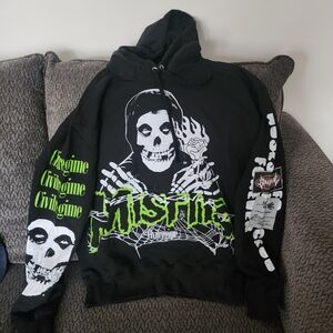 Black Graphic Hoodie with Green Accents
